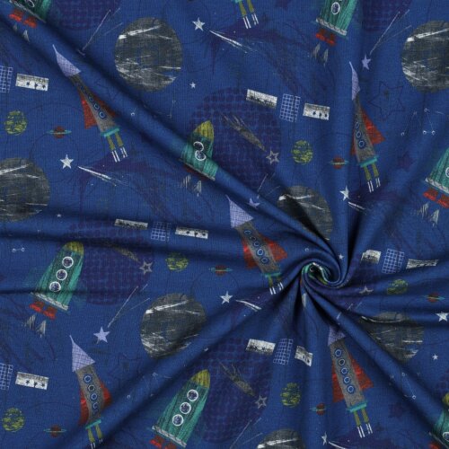 French Terry Digital Space - cobalt blue