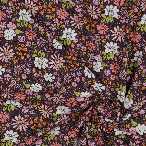 French Terry fleurs - violet foncé