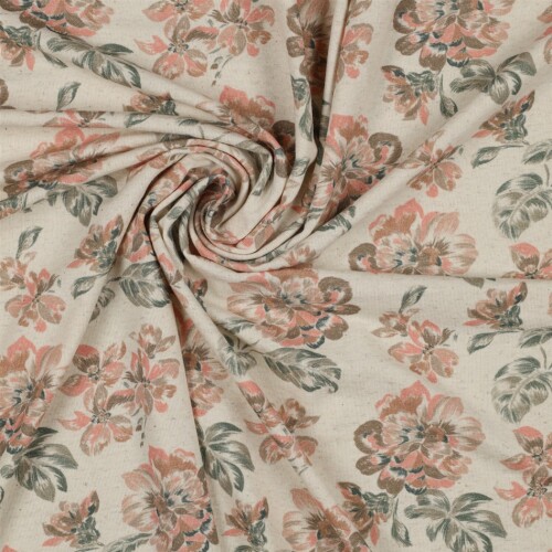 Leinen Baumwolljersey Digital Rose - natur