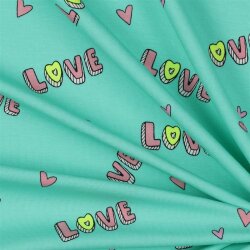 Cotton jersey Neon Love - mint