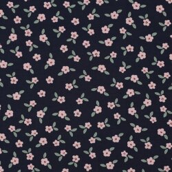 Katoenen tricot bloemen - donkerblauw