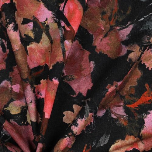 Cotton Jersey Digital Flowers - noir