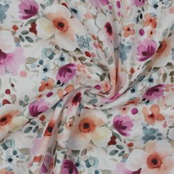 Cotton poplin digital flowers - white