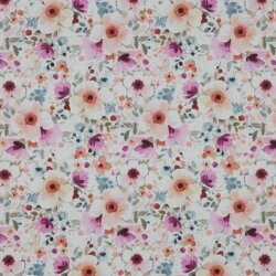 Cotton poplin digital flowers - white