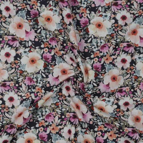 Popeline di cotone a fiori digitali - blu scuro