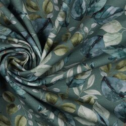 Algodón Jersey Hojas digitales - Salvia