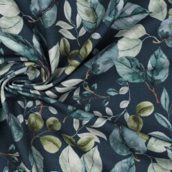 Cotton jersey digital leaves - dark petrol