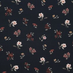 Jersey di cotone Digital Organic flowers - blu scuro