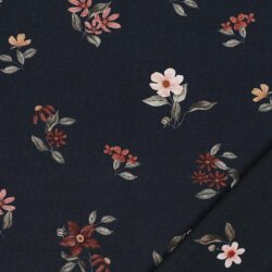 Jersey di cotone Digital Organic flowers - blu scuro