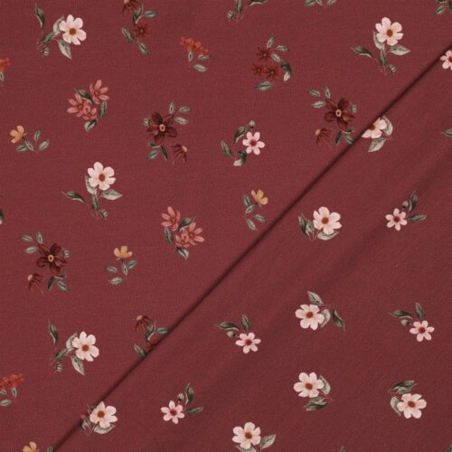Cotton Jersey Digital Organic Flowers - rojo rubí