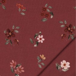 Cotton Jersey Digital Organic Flowers - ruby red