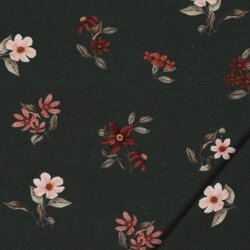 Jersey de algodón Digital Flores orgánicas - oliva oscuro
