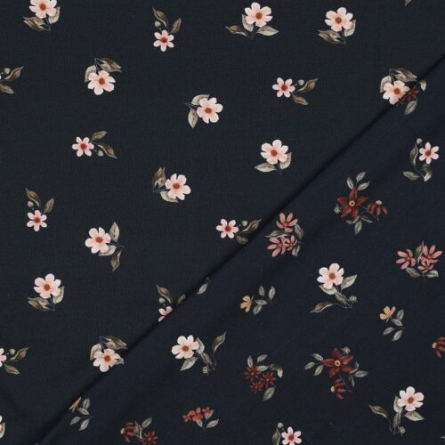 Maillot de algodón Digital Organic flores - azul oscuro