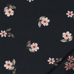 Jersey di cotone Digital Organic flowers - blu scuro