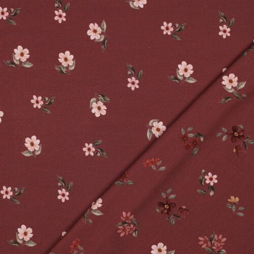 Cotton Jersey Digital Organic Flowers - ruby red