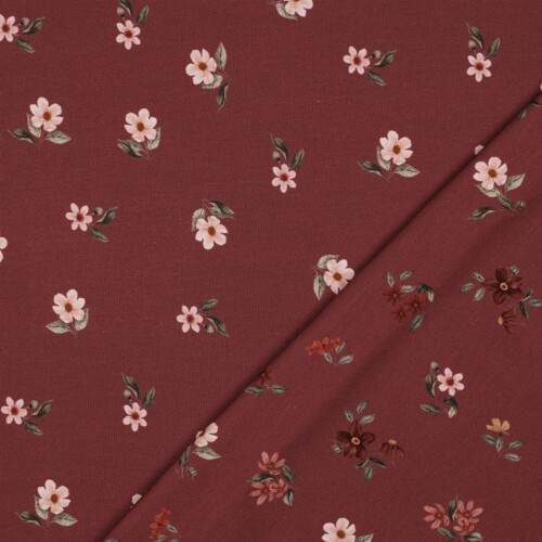 Cotton Jersey Digital Organic Flowers - rosso rubino