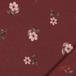 Cotton Jersey Digital Organic Flowers - ruby red