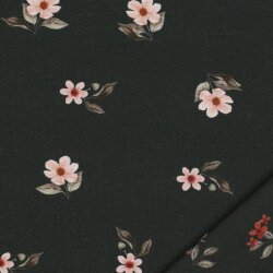 Jersey di cotone Digital Organic flowers - oliva scuro