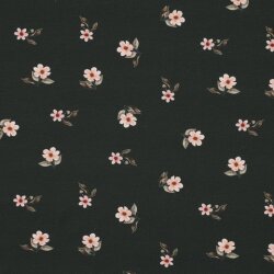 Cotton jersey Digital Organic flowers - dark olive