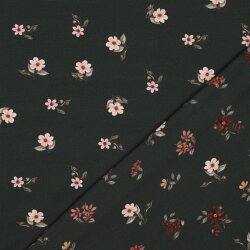 Cotton jersey Digital Organic flowers - dark olive