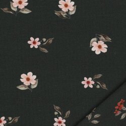 Cotton jersey Digital Organic flowers - dark olive