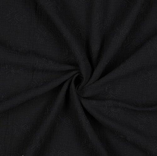 Muslin Embroidered Flowers - Black