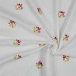 Muslin Embroidered Flowers - White