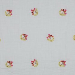 Muslin Embroidered Flowers - White