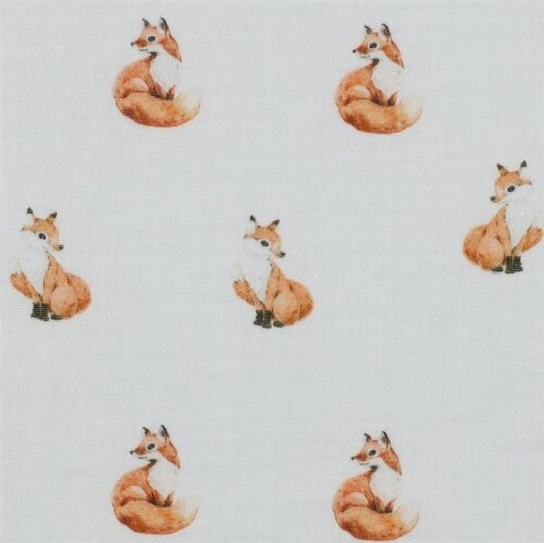 Muslin Organic Digital Foxes - white