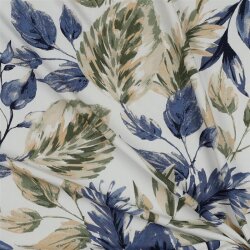 Viskose Popeline blaue Blätter - altweiss