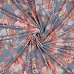 RIB coton jersey feuilles numériques - nuance bleu