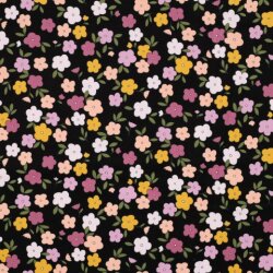 Babycord kleine Blumen - schwarz