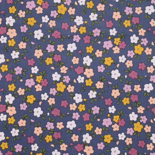 Baby corduroy kleine bloemen - jeans blauw