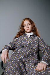 Feincord kleine Blumen - jeansblau