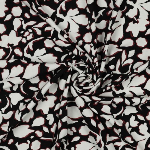 VISCOSE cotton poplin stretch large flowers - black
