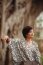 VISCOSE katoen popeline stretch grote bloemen - donker wijnrood