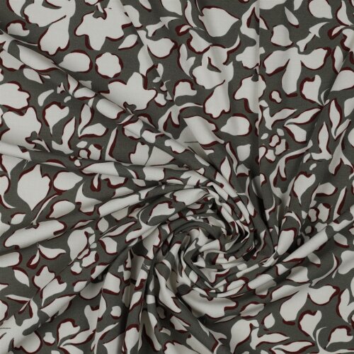 VISCOSE katoen popeline stretch grote bloemen - taupe