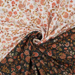 Cotton Jersey Digital Paisley Flowers - wit/perzik
