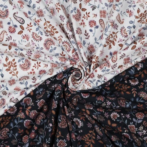 Cotton jersey Digital Paisley Flowers - white/light purple