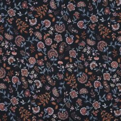 Cotton Jersey Digital Paisley Flowers - azul oscuro