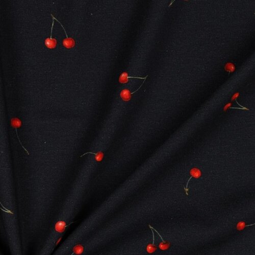 Cotton jersey Digital cherries dark blue