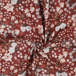 Cotton poplin digital autumn flowers - ruby red