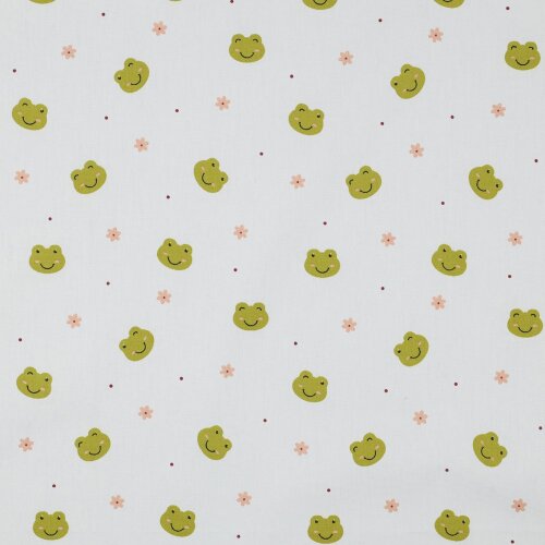 Cotton poplin organic cheerful frog heads - white