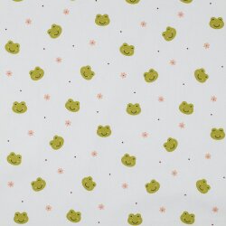 Cotton poplin organic cheerful frog heads - white