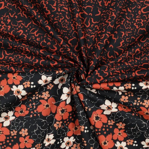 Cotton poplin abstract flowers - black