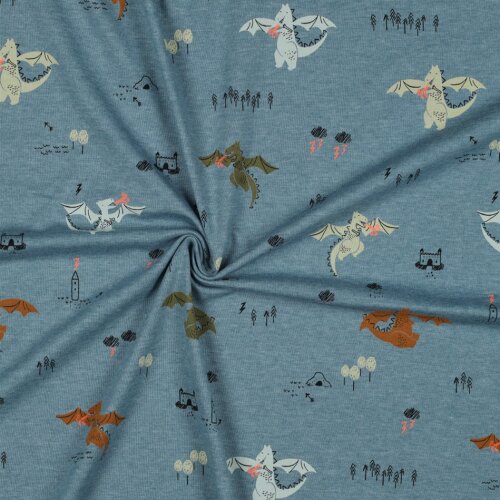Baumwolljersey  Neon Drachen - schattenblau