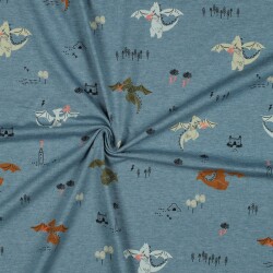 Baumwolljersey  Neon Drachen - schattenblau