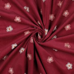 Baby corduroy W embroidered flower - dark burgundy