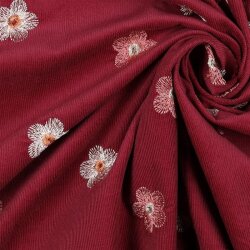 Baby corduroy W embroidered flower - dark burgundy