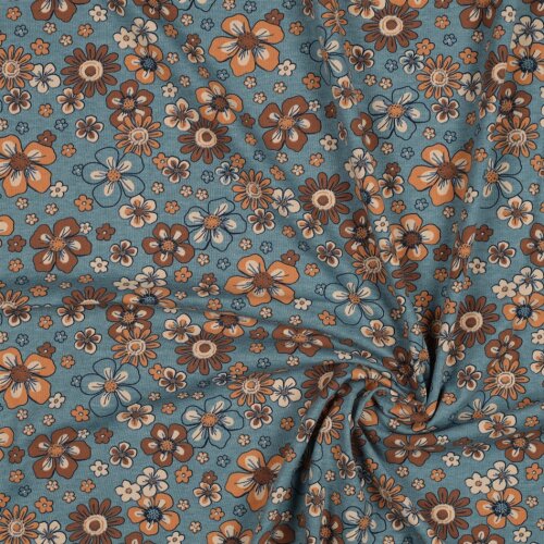 Baumwolljersey  Blumen - rauchblau
